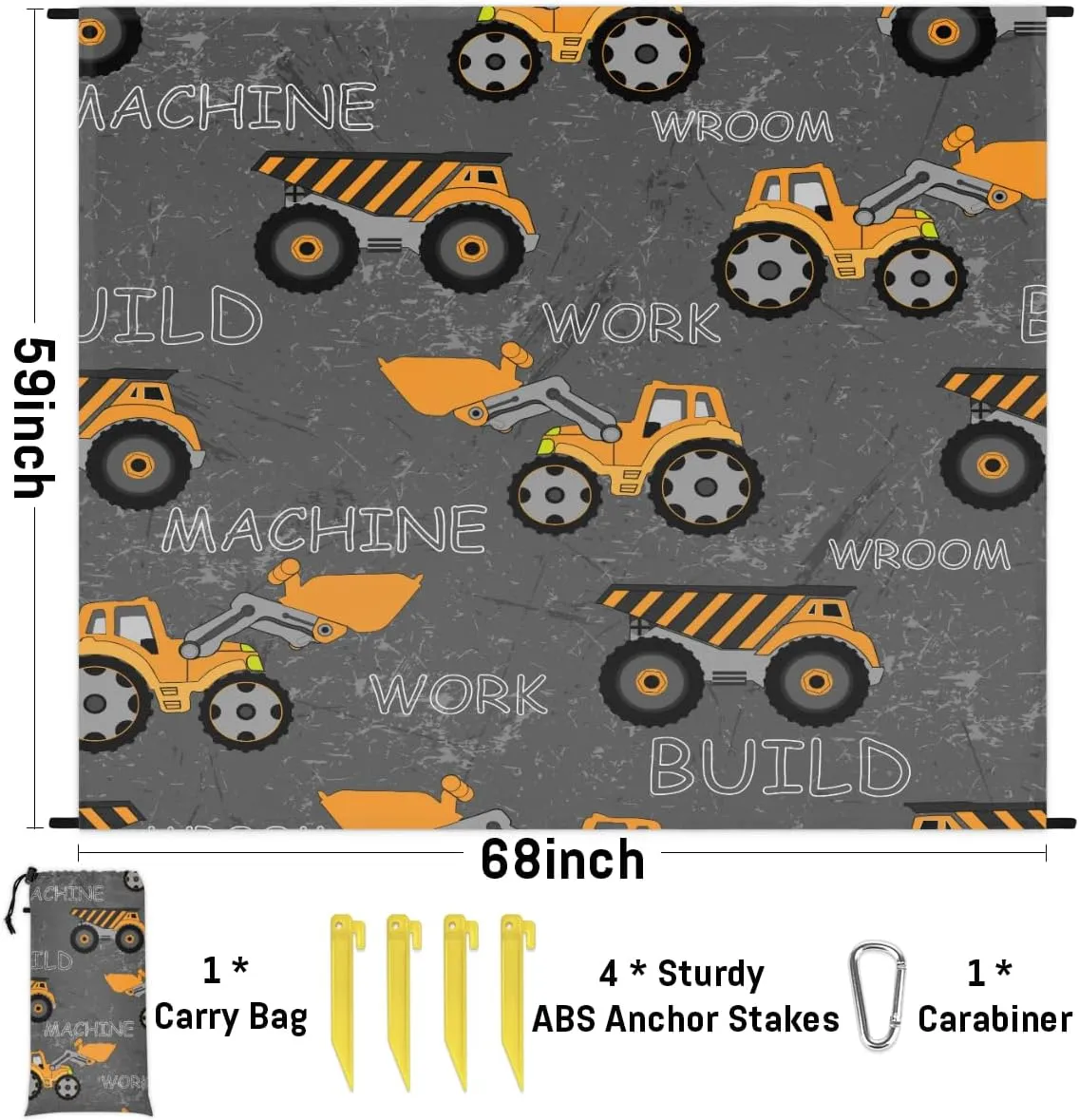 Beach Blanket, Seamless Pattern Sandproof Beach Mat, Waterproof Quick Drying Sand Free Mat with 4 x Ground Spikes for Outdoor Travel Camping Hiking, Cars 68 x 59 in
