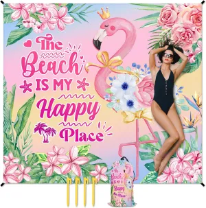 Beach Blanket Waterproof Sandproof, 86x78 Inches Large Flamingo Beach Mat for 4-6 Adults, Pink Lightweight Windproof Picnic Blanket with 4 Corner Pockets for Outdoor, Travel, Camping, Hiking