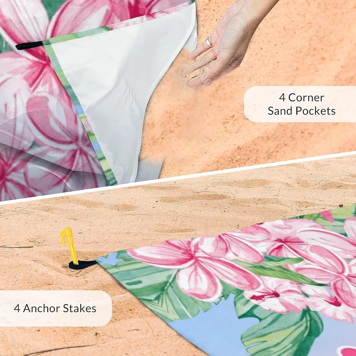 Beach Blanket Waterproof Sandproof, 86x78 Inches Large Flamingo Beach Mat for 4-6 Adults, Pink Lightweight Windproof Picnic Blanket with 4 Corner Pockets for Outdoor, Travel, Camping, Hiking