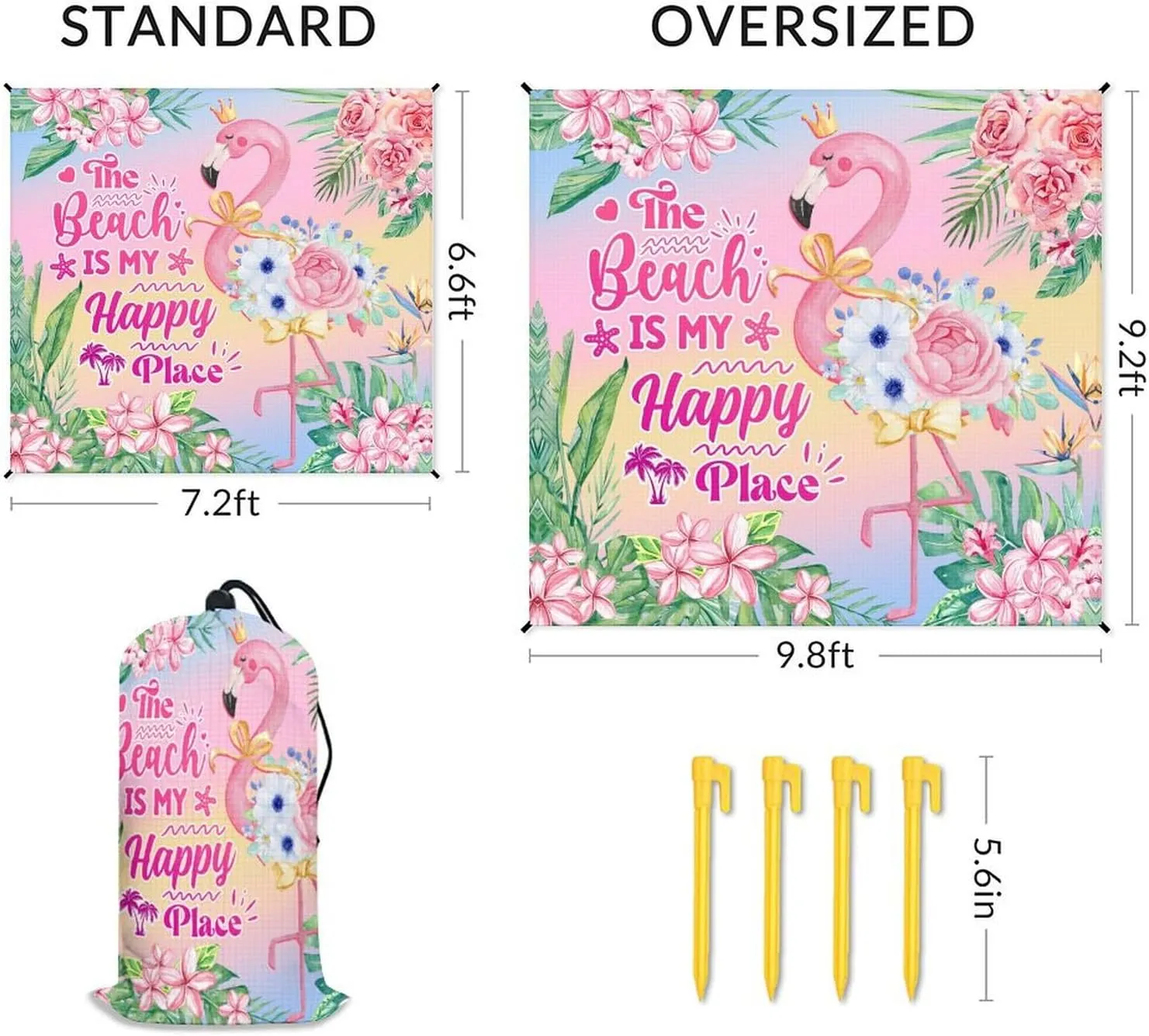 Beach Blanket Waterproof Sandproof, 86x78 Inches Large Flamingo Beach Mat for 4-6 Adults, Pink Lightweight Windproof Picnic Blanket with 4 Corner Pockets for Outdoor, Travel, Camping, Hiking