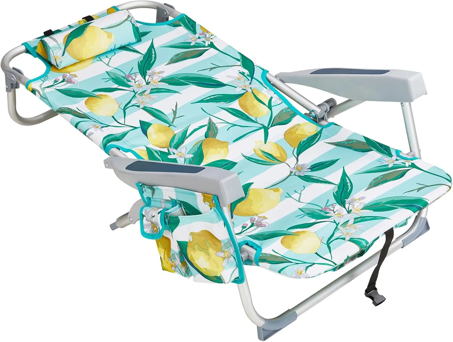 Beach Chairs for Adults, Compact Portable Lay Flat Folding Beach Chair with Backpack Straps and Large Cooler Pouch, Support to 220LBS (Lemon)