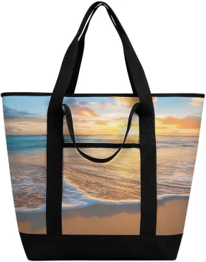 Beach Sea Sunrise Portable Insulated Lunch Tote Bag Large Capacity Handbag for Office Work Picnic for Women Men