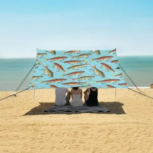 Beach Shade Tent with UPF50  UV Protection,Fish Adorned with Fishing Hooks Lightweight Camping Sun Shelter for Outdoor,Camping Trips, Fishing, Backyard,Picnics,Easy Set Up and Carry 9x10.5 FT