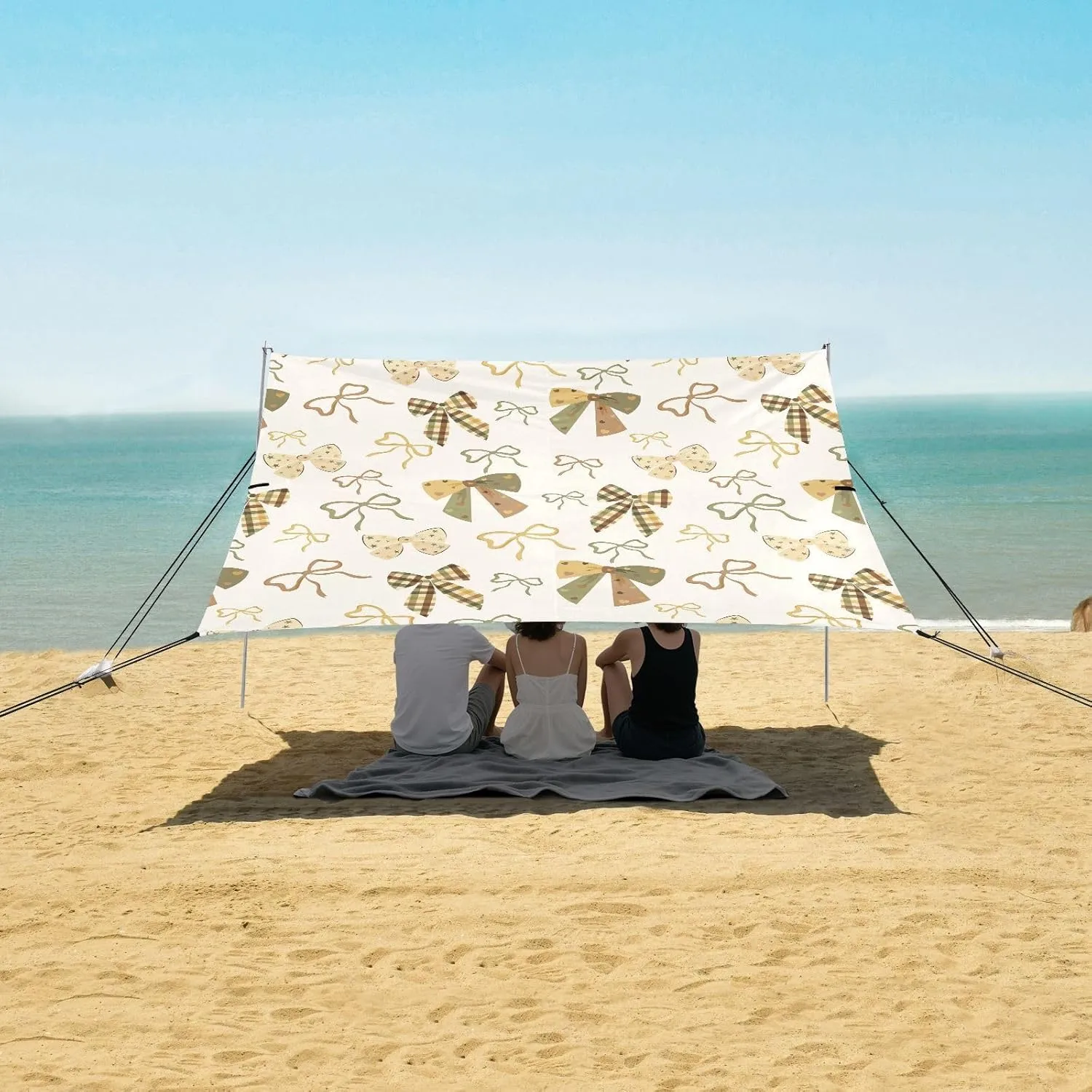 Beach Shade Tent with UPF50  UV Protection,Retro Farmhouse Plaid Bows Lightweight Camping Sun Shelter for Outdoor,Camping Trips, Fishing, Backyard,Picnics,Easy Set Up and Carry 9x10.5 FT