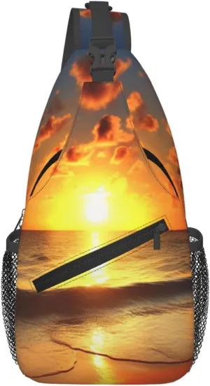 Beach Sunrise Sling Bag Waterproof Lightweight Crossbody Shoulder Backpack Chest Bags Travel Hiking Casual Daypack For Women Men