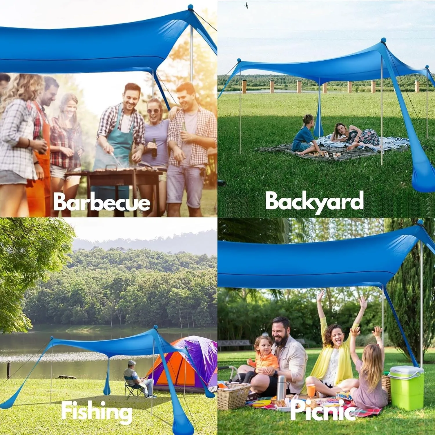 Beach Tent Sun Shelter UPF50  10x10 FT Windproof Pop Up Canopy Shade with Sand Shovel Carrying Bag, Portable Lightweight Outdoor Family Sunshade for Camping Trips Backyard Fishing Picnics