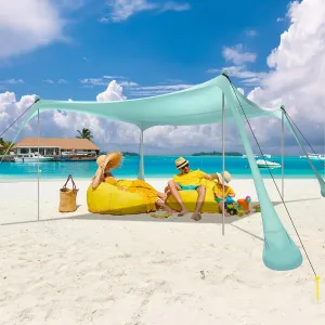 Beach Tent Sun Shelter UPF50  10x10 FT Windproof Pop Up Canopy Shade with Sand Shovel Carrying Bag, Portable Lightweight Outdoor Family Sunshade for Camping Trips Backyard Fishing Picnics