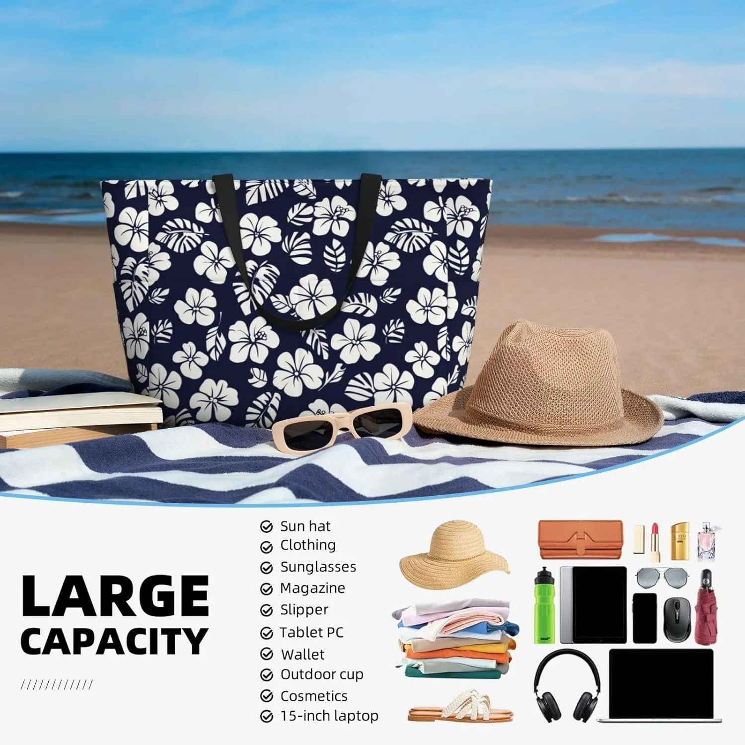 Beach Tote Bag for Women Beach Bag Waterproof and Sandproof Tote Bag with Wet Bag Large Travel Bag for Weekend Travel