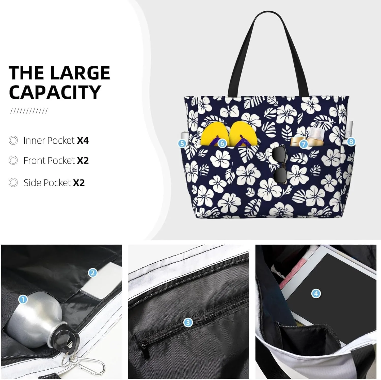 Beach Tote Bag for Women Beach Bag Waterproof and Sandproof Tote Bag with Wet Bag Large Travel Bag for Weekend Travel