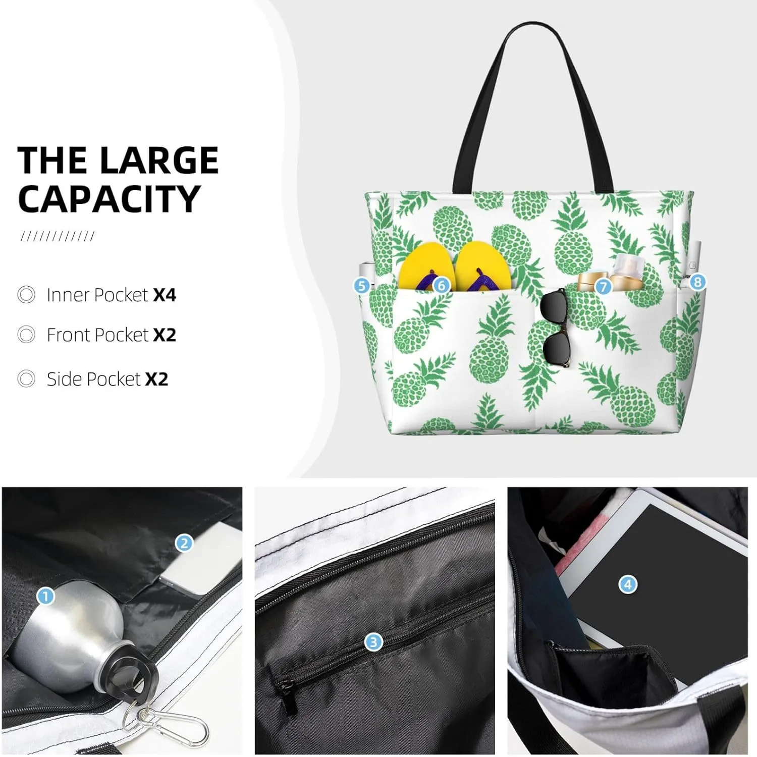 Beach Tote Bag for Women Beach Bag Waterproof and Sandproof Tote Bag with Wet Bag Large Travel Bag for Weekend Travel