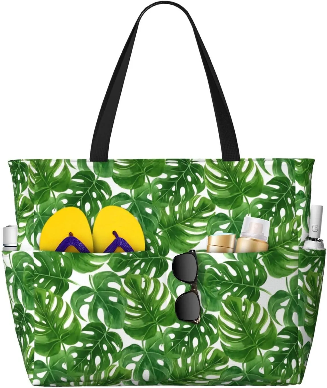 Beach Tote Bag for Women Foldable Waterproof and Sandproof Tote Bag with Zipper Print Beach Bag Large Travel Bag