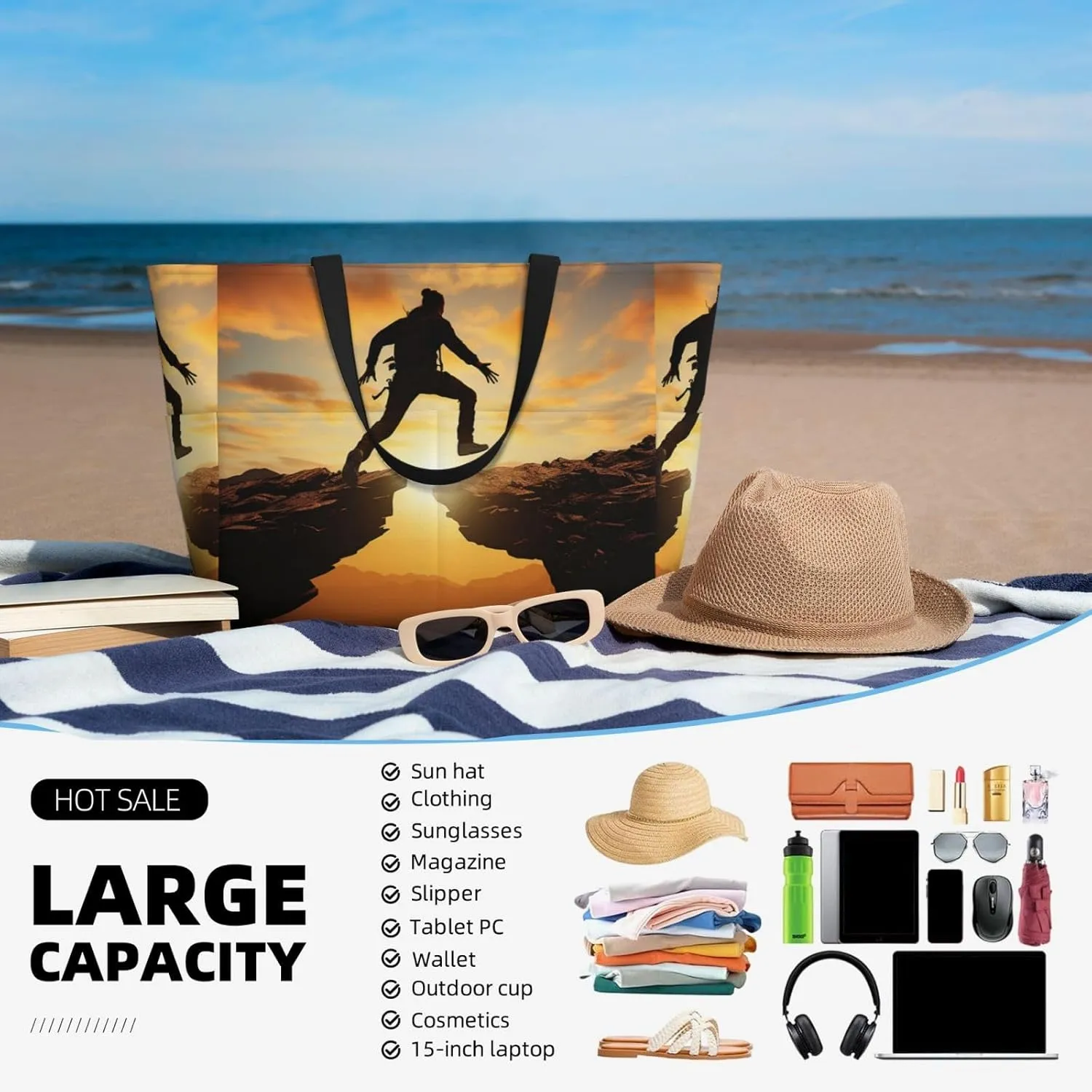 Beach Tote Bag for Women Oversized Travel Weekender Bags Rock jump Waterproof Pool Bag Beach Accessories