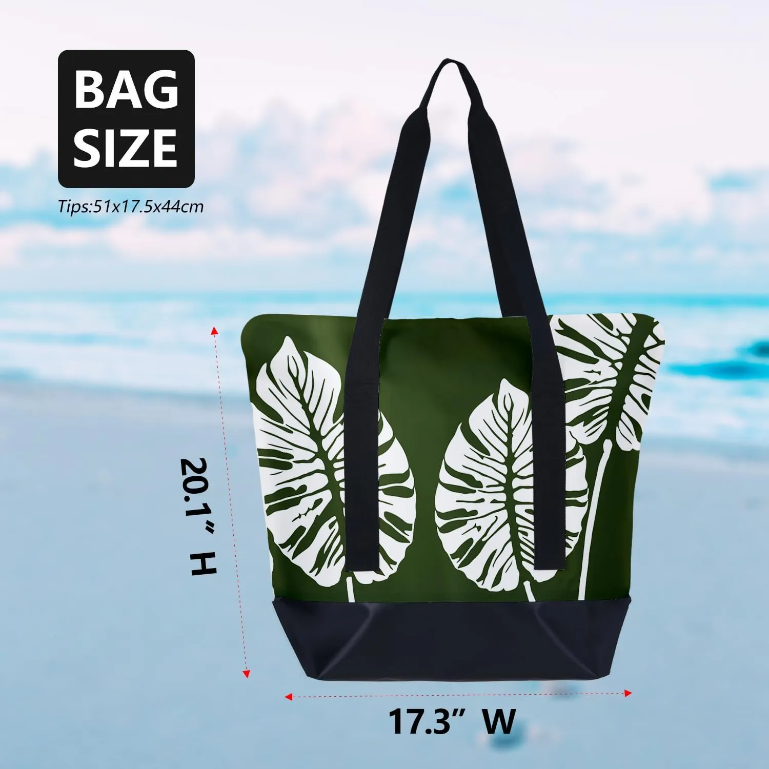 Beach Tote Bag for Women Waterproof Large Capacity Monogram Initial Shoulder Handbags with Pockets for Beach Holiday