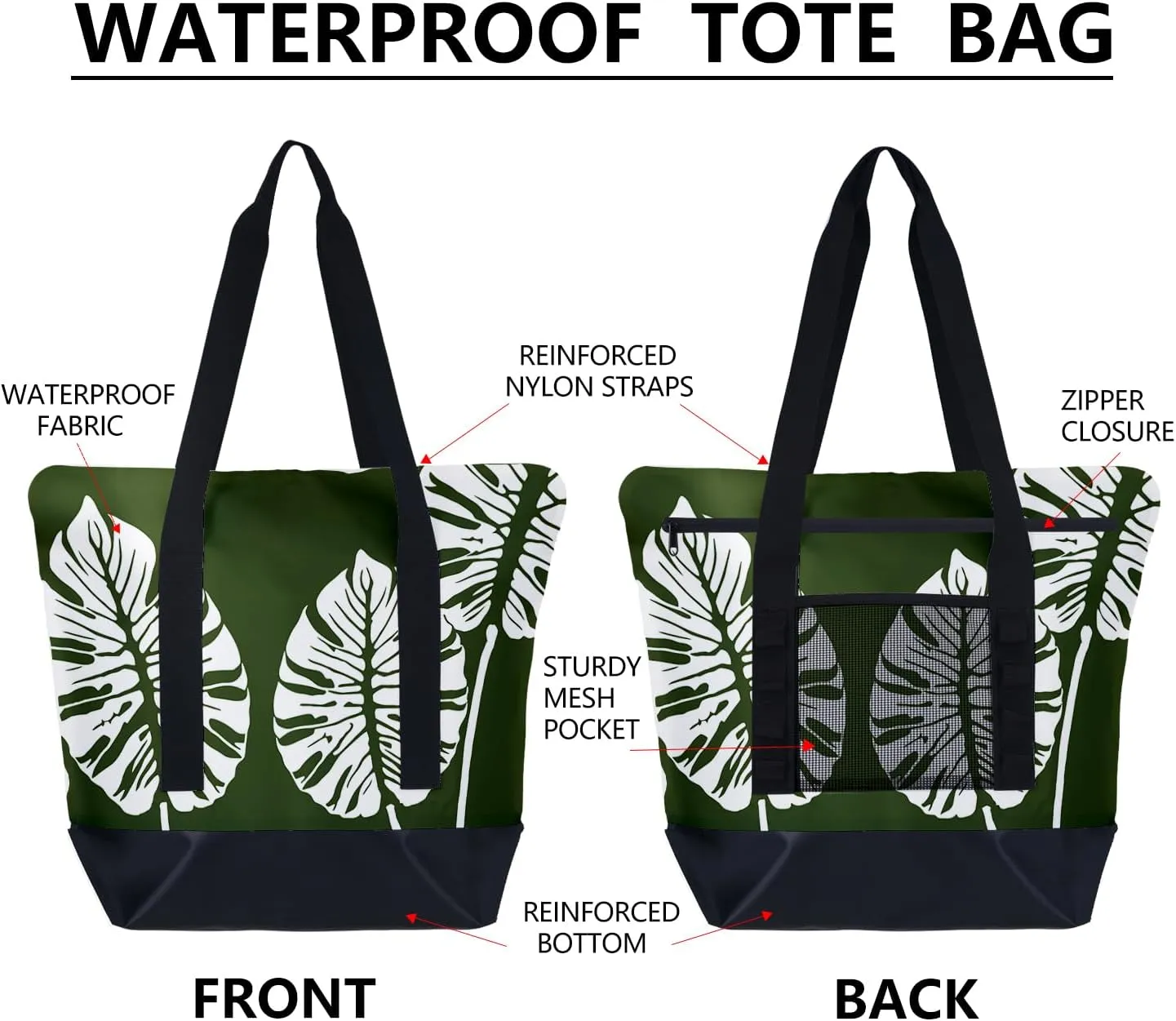 Beach Tote Bag for Women Waterproof Large Capacity Monogram Initial Shoulder Handbags with Pockets for Beach Holiday