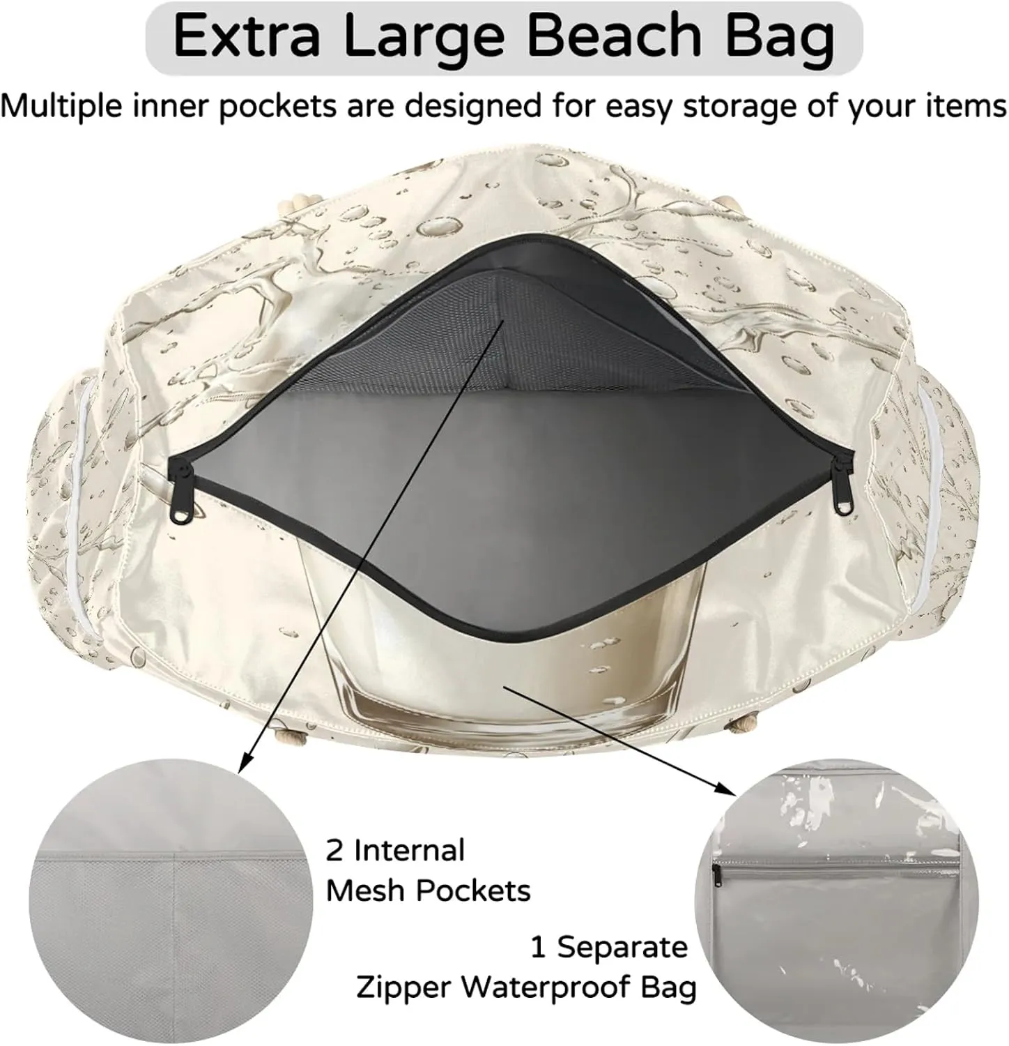 Beach Tote Bags for Women with Zipper Large Pool Bags for Swimming Travel Gym