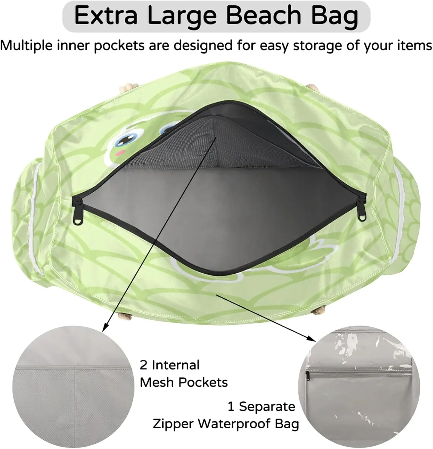 Beach Tote Bags for Women with Zipper Large Pool Bags for Swimming Travel Gym