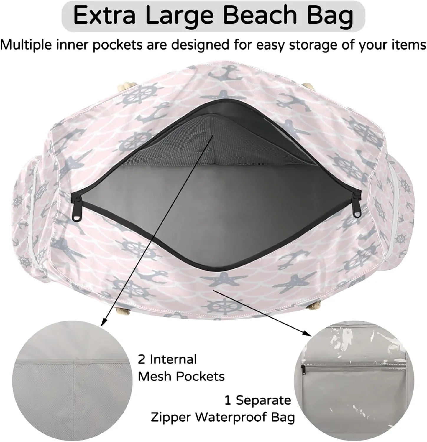 Beach Tote Bags for Women with Zipper Large Pool Bags for Swimming Travel Gym