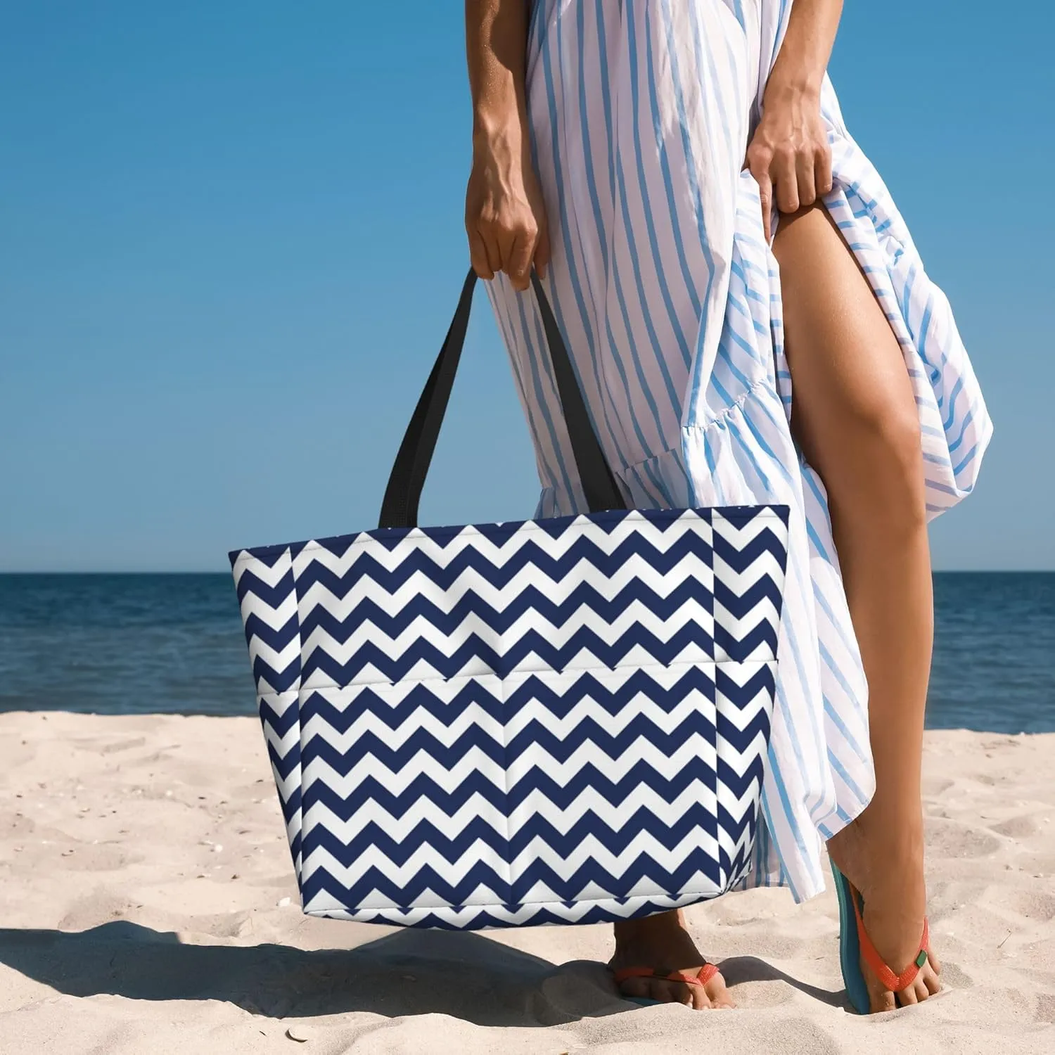 Beach Travel Bag Large Capacity Women Tote Bag Waterproof Zipper Handbags with Multiple Pockets for Pool Vacation