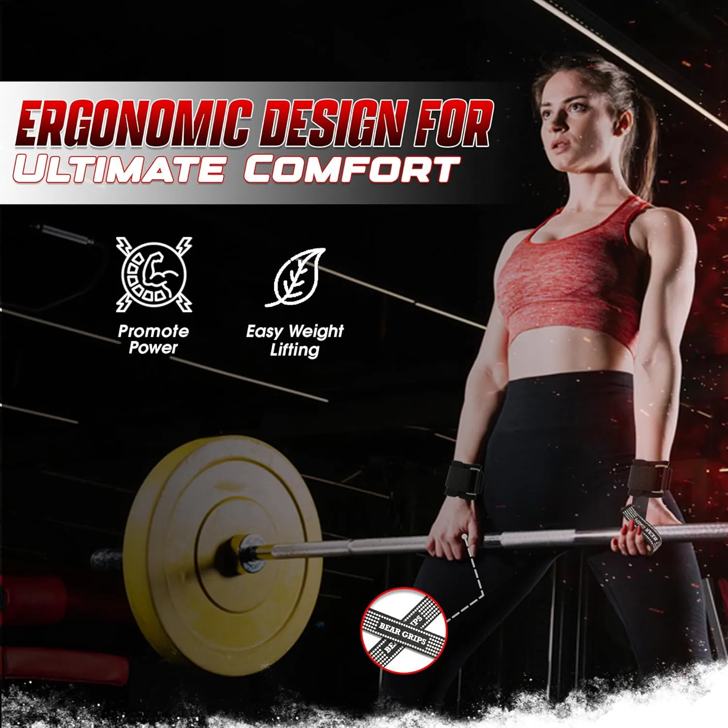 Bear Grips Lifting Straps - Gym & Weightlifting Straps for Men & Women, Deadlift Support, 2 Pairs