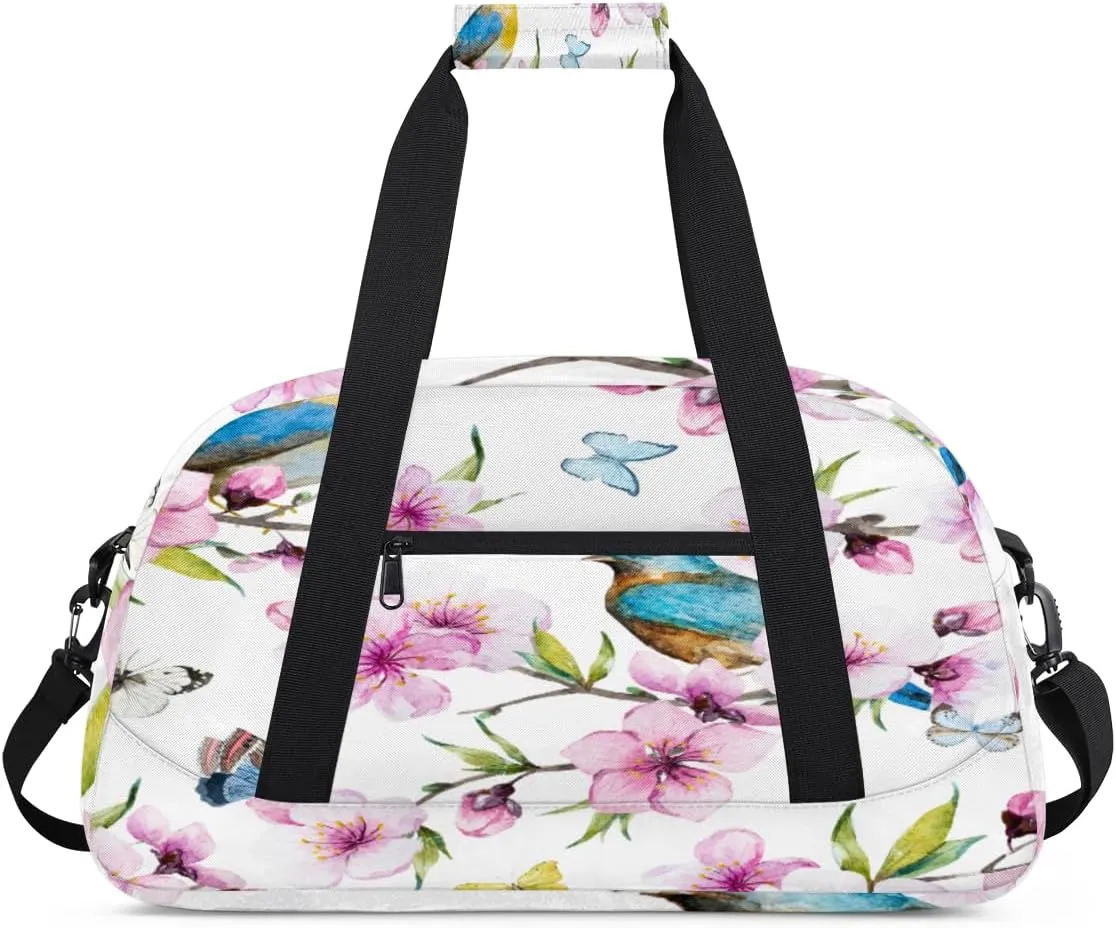 Beautiful Bird Gym Duffel Bag for Men Women Cherry Trees Sports Tote Bag with Adjustable Shoulder Strap for Dance Gymnastics Traveling Outdoor Camping Overnight Stay