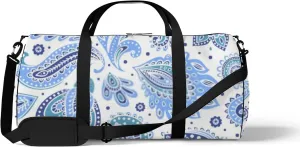 Beautiful Vintage Floral Blue Sports Duffel Bag Travel Gym Tote Bags Lightweight Durable Shoulder Strap Waterproof Polyester Outside Mesh Pocket Overnight Trip Duffel Bag for Women Men