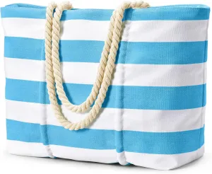Becokan Beach Bag Large Waterproof Sandproof Canvas Beach Tote Bag with Zipper Swim Pool Bag Travel Essentials