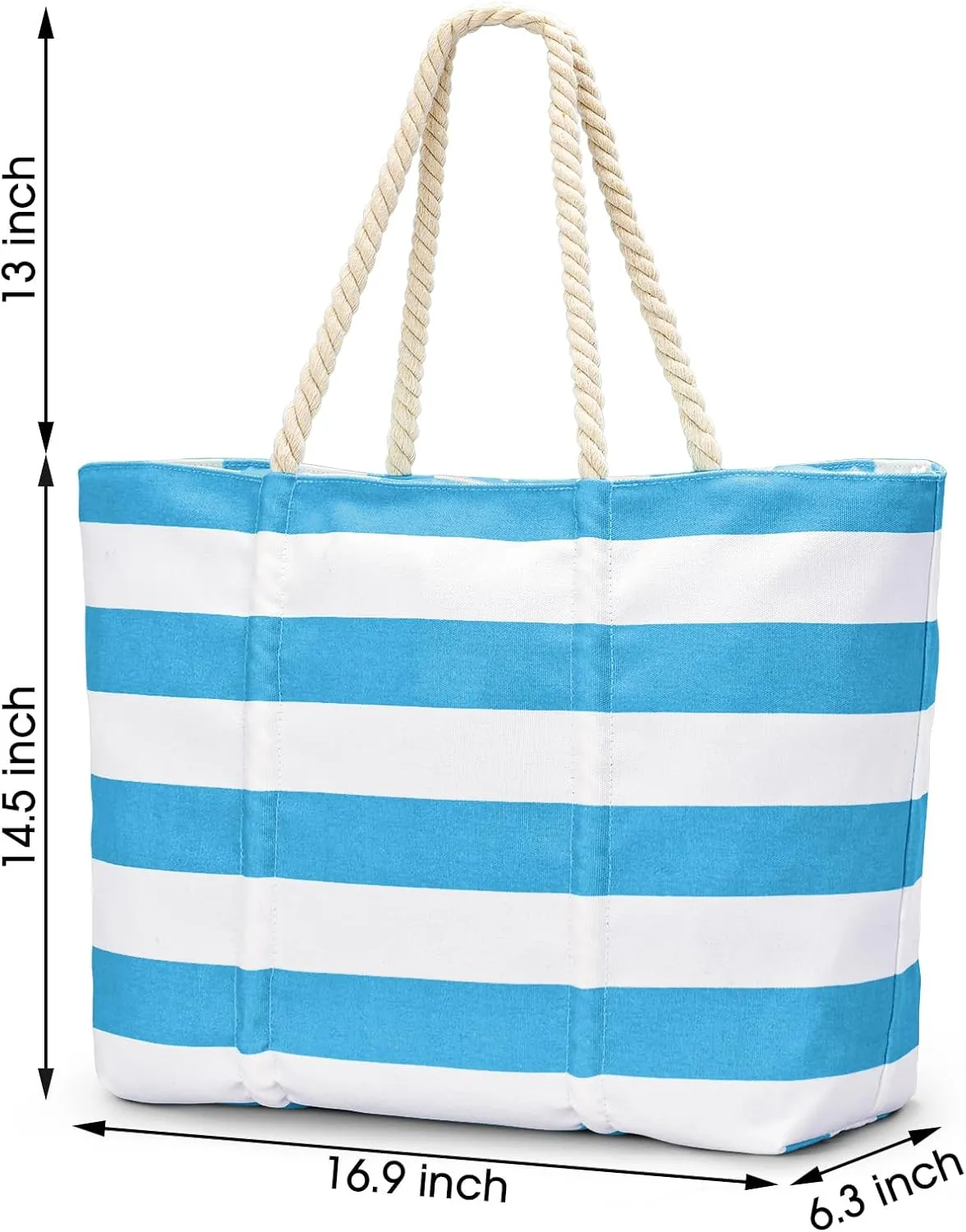 Becokan Beach Bag Large Waterproof Sandproof Canvas Beach Tote Bag with Zipper Swim Pool Bag Travel Essentials