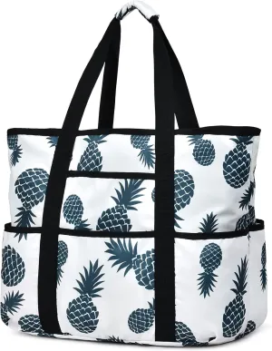 Becokan Beach Bags for Women Large Beach Tote Bag with Zipper Pockets Beach Bag Waterproof Sandproof Travel Nurse Tote Bag