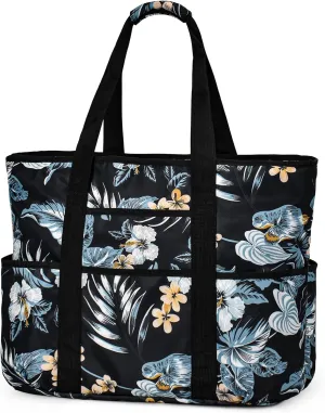 Becokan Beach Bags for Women Large Beach Tote Bag with Zipper Pockets Beach Bag Waterproof Sandproof Travel Nurse Tote Bag