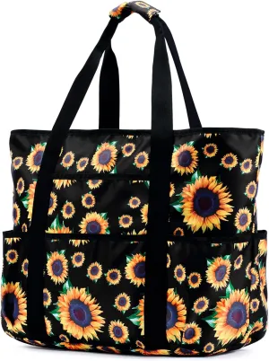 Becokan Beach Bags for Women Large Beach Tote Bag with Zipper Pockets Beach Bag Waterproof Sandproof Travel Nurse Tote Bag