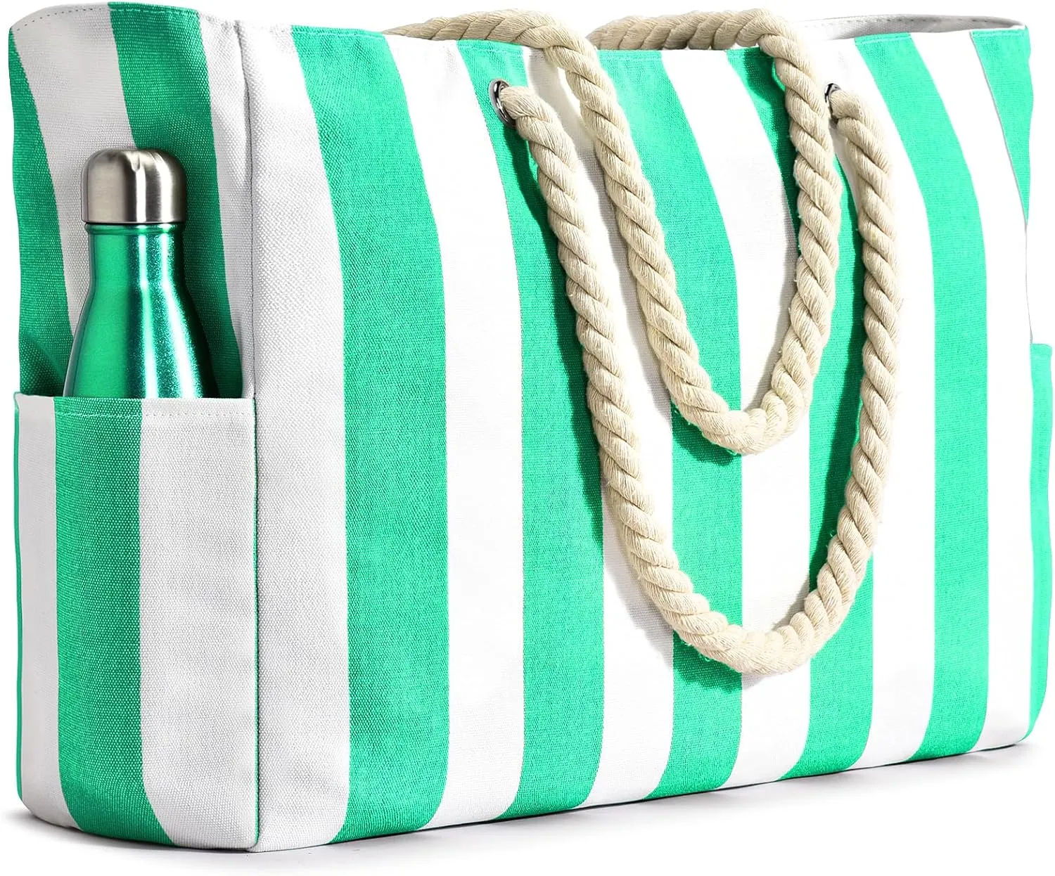 Becokan Women's Pool Swim Bag - Waterproof Sandproof Large Stripe Beach Tote with Zipper