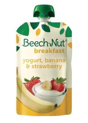 Beech-Nut Toddler Food Breakfast Pouches,Yogurt Banana & Strawberry Puree, 3.5 oz (12 Pack)