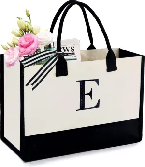 BeeGreen Birthday Gifts For Women 13oz Canvas Tote Bag with Pocket Initial Gifts For Sister Mom Friends Teacher