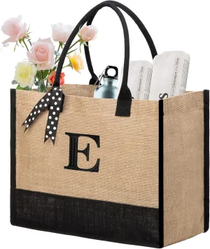 BeeGreen Initial Canvas/Jute Tote Bag Personalized Bag for Wedding, Birthday, Beach, Gift for Women, Mom, Teacher,Friend