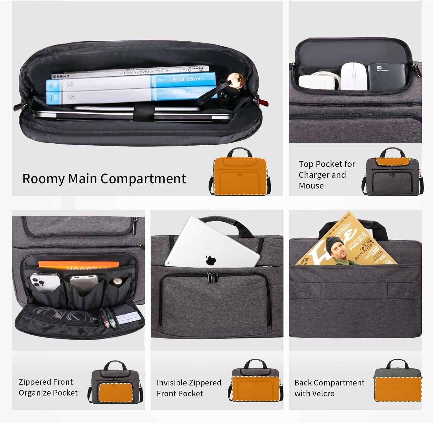 BERTASCHE Laptop Bag 15.6 inch for Men, Laptop Case Computer Bag for Work Business Trip Laptop Carrying Case w/Shoulder Strap Grey