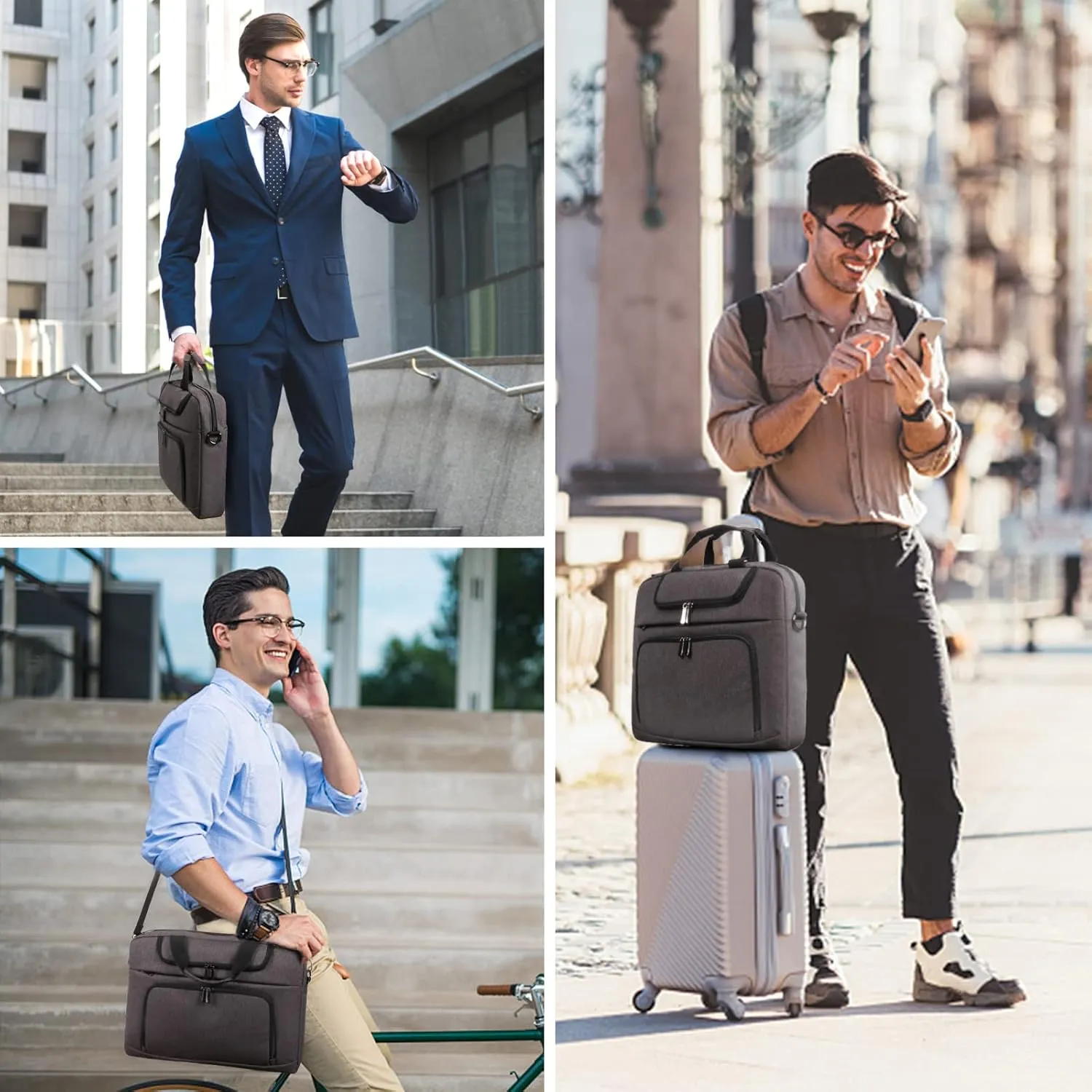 BERTASCHE Laptop Bag 15.6 inch for Men, Laptop Case Computer Bag for Work Business Trip Laptop Carrying Case w/Shoulder Strap Grey