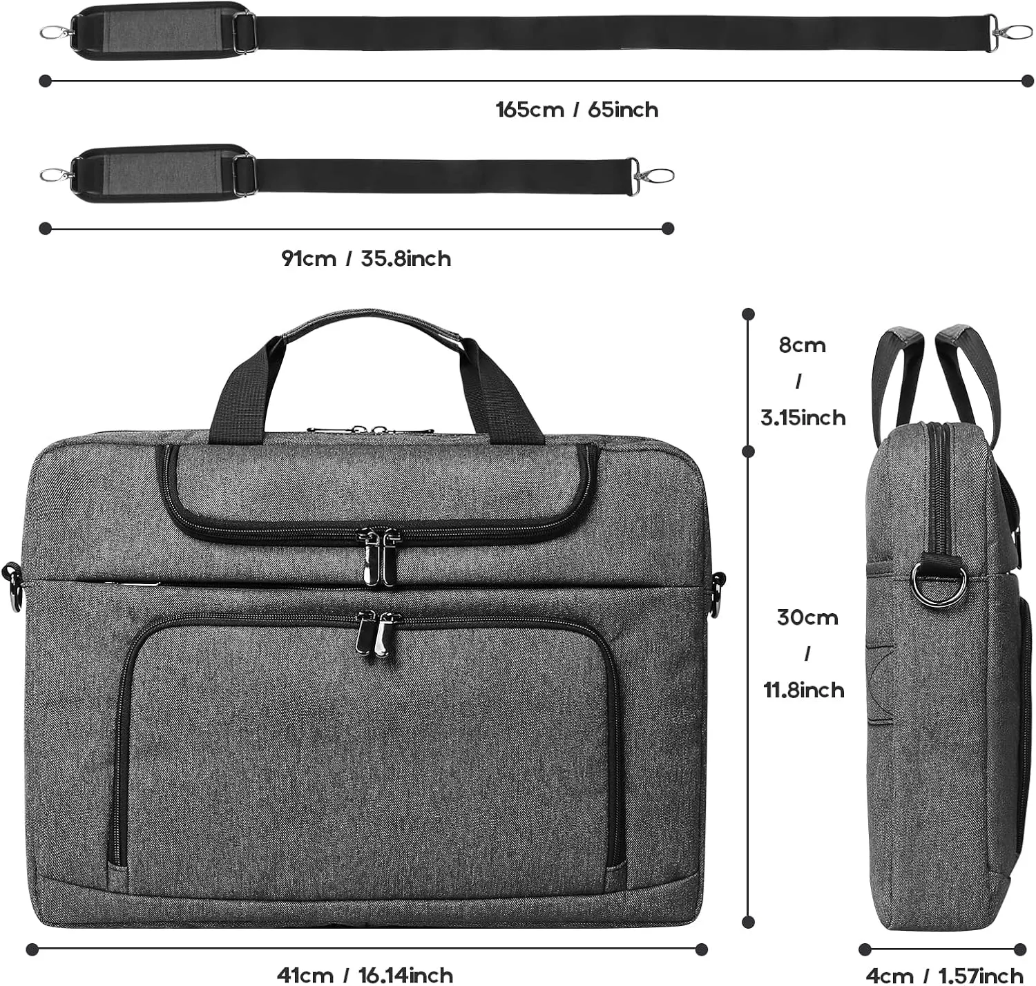 BERTASCHE Laptop Bag 15.6 inch for Men, Laptop Case Computer Bag for Work Business Trip Laptop Carrying Case w/Shoulder Strap Grey