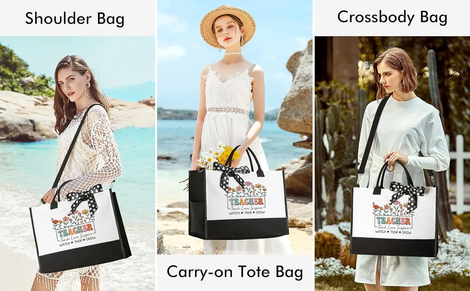 Best Teacher Appreciation Gifts for Women, End of Year Teacher Gifts from Student, Retirement Birthday Thank You Gifts Set for Teachers w/ Canvas Tote Bag & Makeup Bag Funny Daycare Teacher Gifts