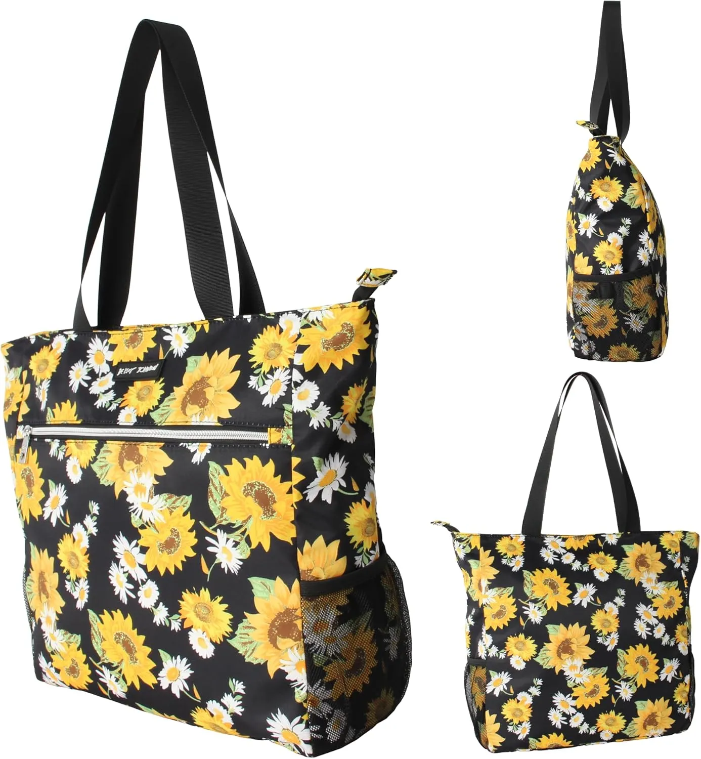 Betsey Johnson 15.6 Inch Zipper Beach Tote Bag Lightweight Large Durable Polyester with Mesh Side Pockets for Gym Work