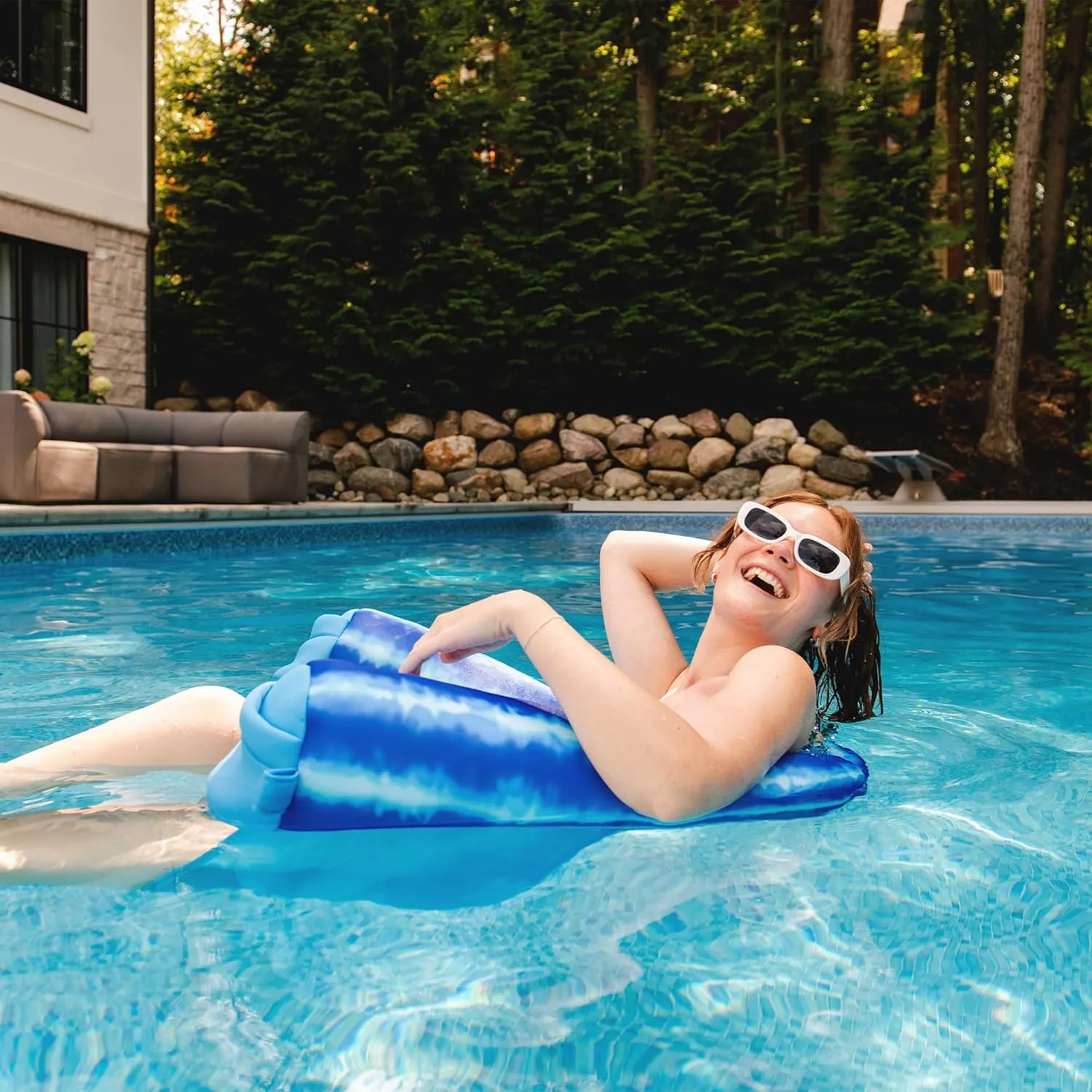 Big Joe Noodle Sling, No Inflation Needed, Pool Float with Armrests, Quick Draining Fabric, Cup Holder