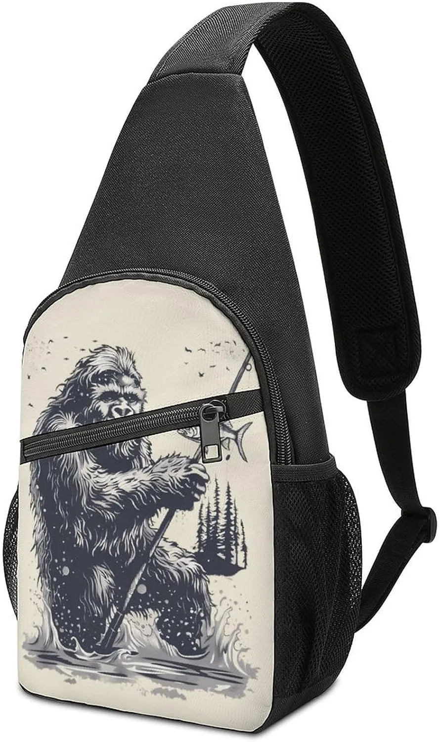 Bigfoot Fishing Crossbody Bags for Women Men Sling Bag Casual Chest Bag Daypack for Travel Sport Hiking