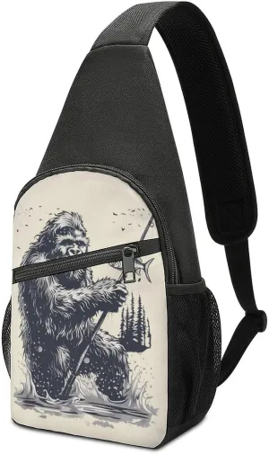 Bigfoot Fishing Crossbody Bags for Women Men Sling Bag Casual Chest Bag Daypack for Travel Sport Hiking