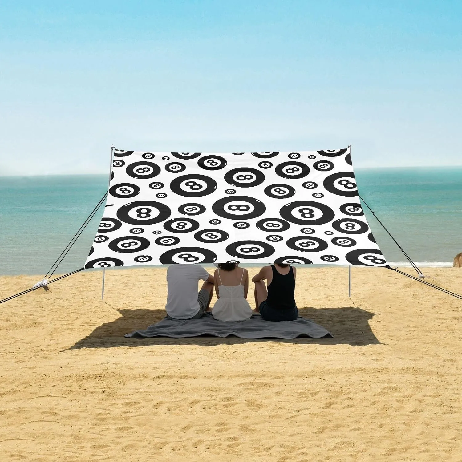 Billiard Number 8 Ball Beach Canopy Tent Anti-UV & Wind Resistant, Camping Sun Shelter Easy Setup Portable,Outdoor Shade Tents with Sandbags,Sand Shovels,Ground Pegs & Stability Poles