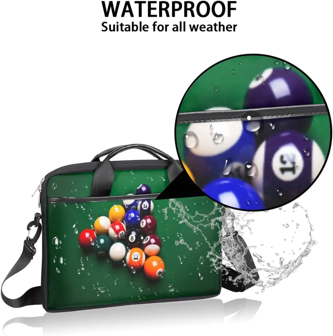 Billiards Sport Laptop Shoulder Messenger Bag Waterproof Laptop Briefcase with Handle and Padded Strap Case Sleeve
