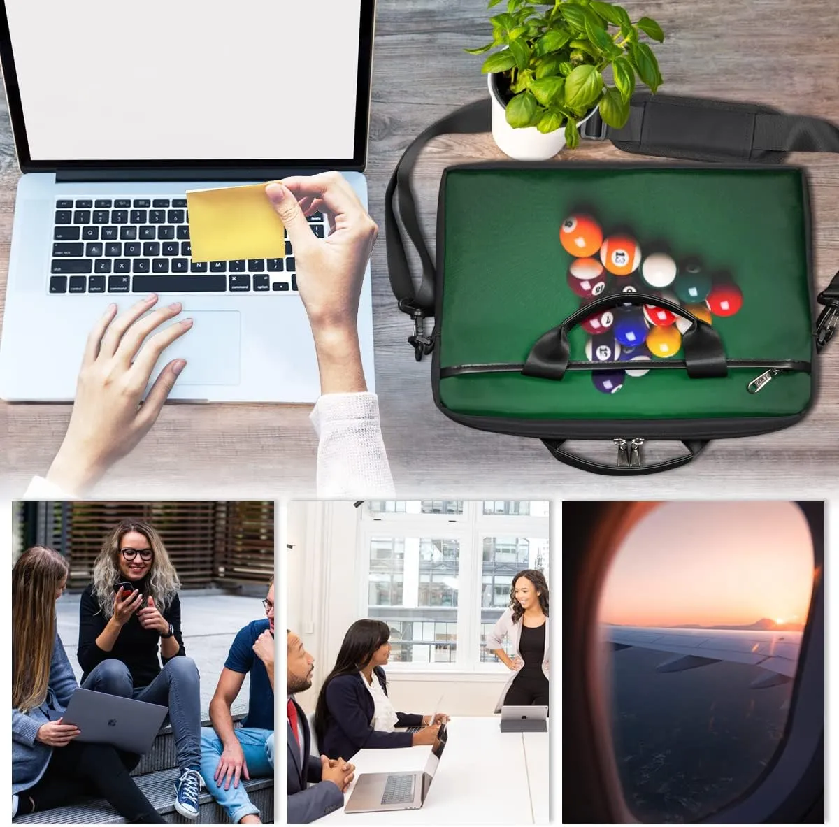 Billiards Sport Laptop Shoulder Messenger Bag Waterproof Laptop Briefcase with Handle and Padded Strap Case Sleeve