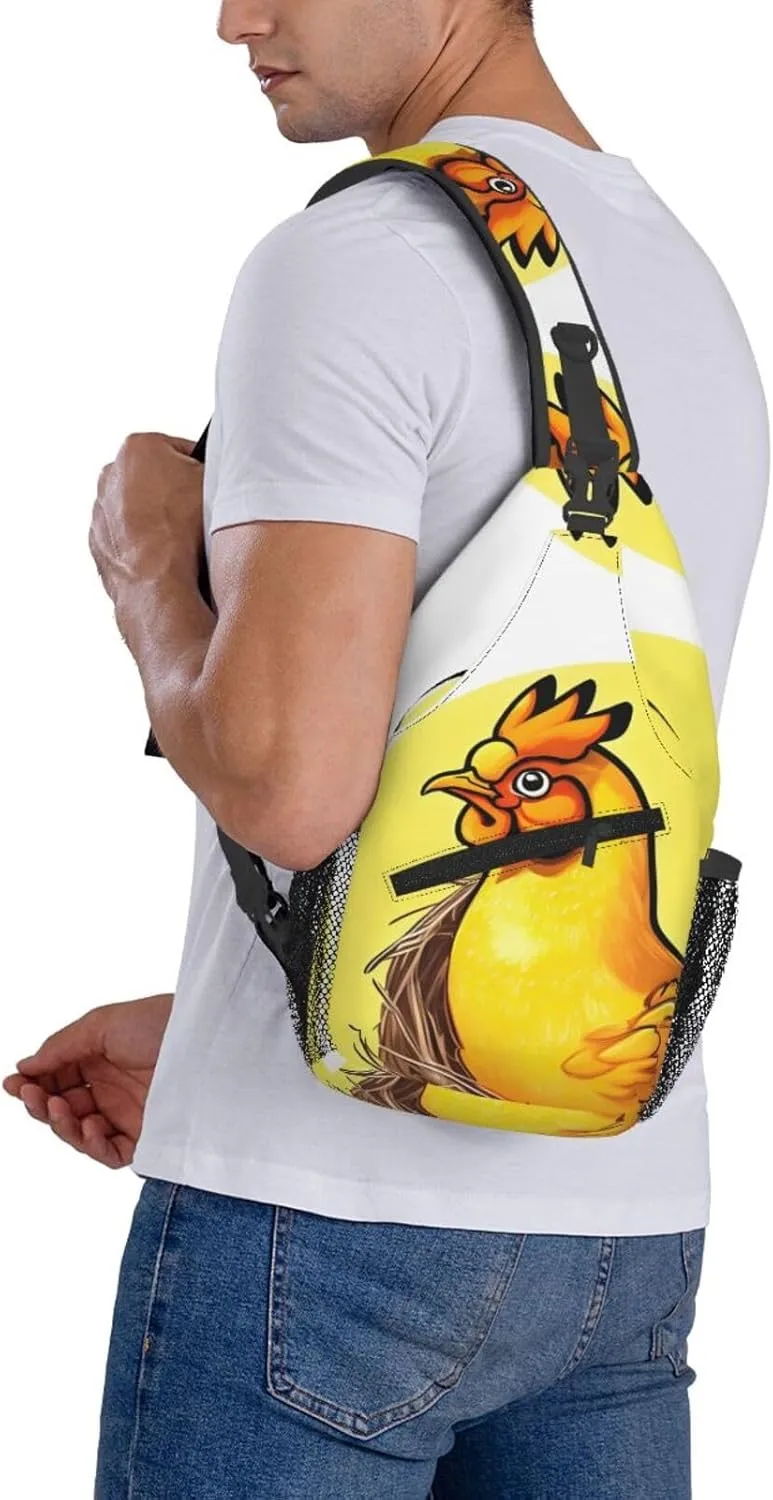 Bird's Nest Golden Chicken Print Men's Cross Chest Bag Diagonally, Cute Crossbody Shoulder Backpack, 7.5" L x 3.5" W x 15.3" H