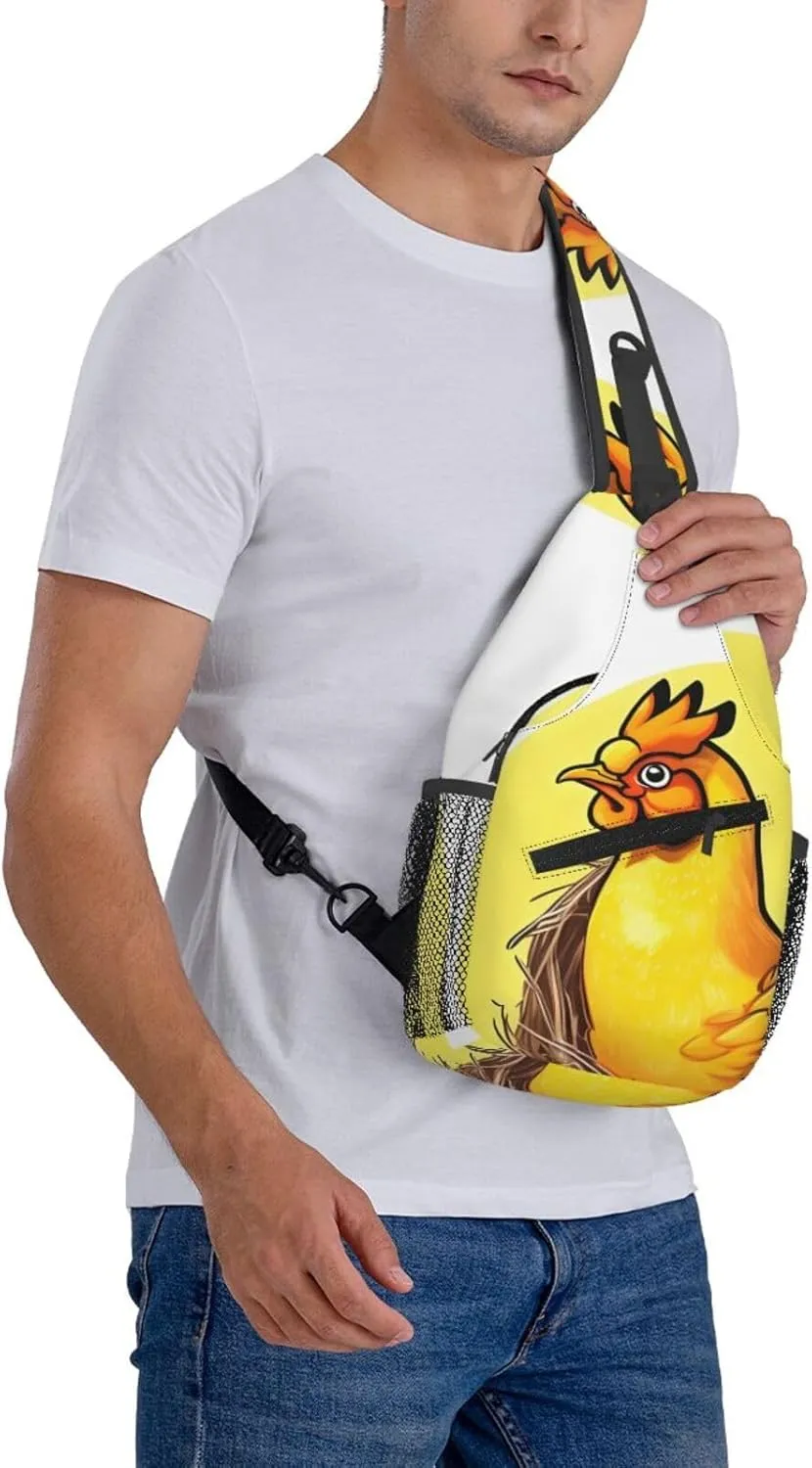 Bird's Nest Golden Chicken Print Men's Cross Chest Bag Diagonally, Cute Crossbody Shoulder Backpack, 7.5" L x 3.5" W x 15.3" H