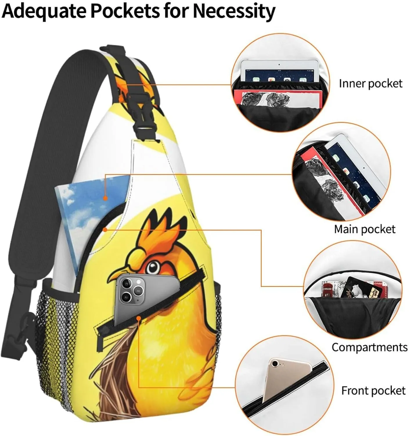 Bird's Nest Golden Chicken Print Men's Cross Chest Bag Diagonally, Cute Crossbody Shoulder Backpack, 7.5" L x 3.5" W x 15.3" H