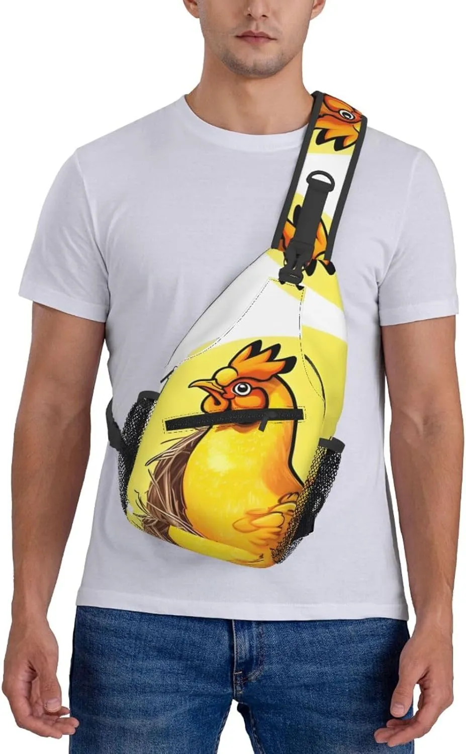 Bird's Nest Golden Chicken Print Men's Cross Chest Bag Diagonally, Cute Crossbody Shoulder Backpack, 7.5" L x 3.5" W x 15.3" H