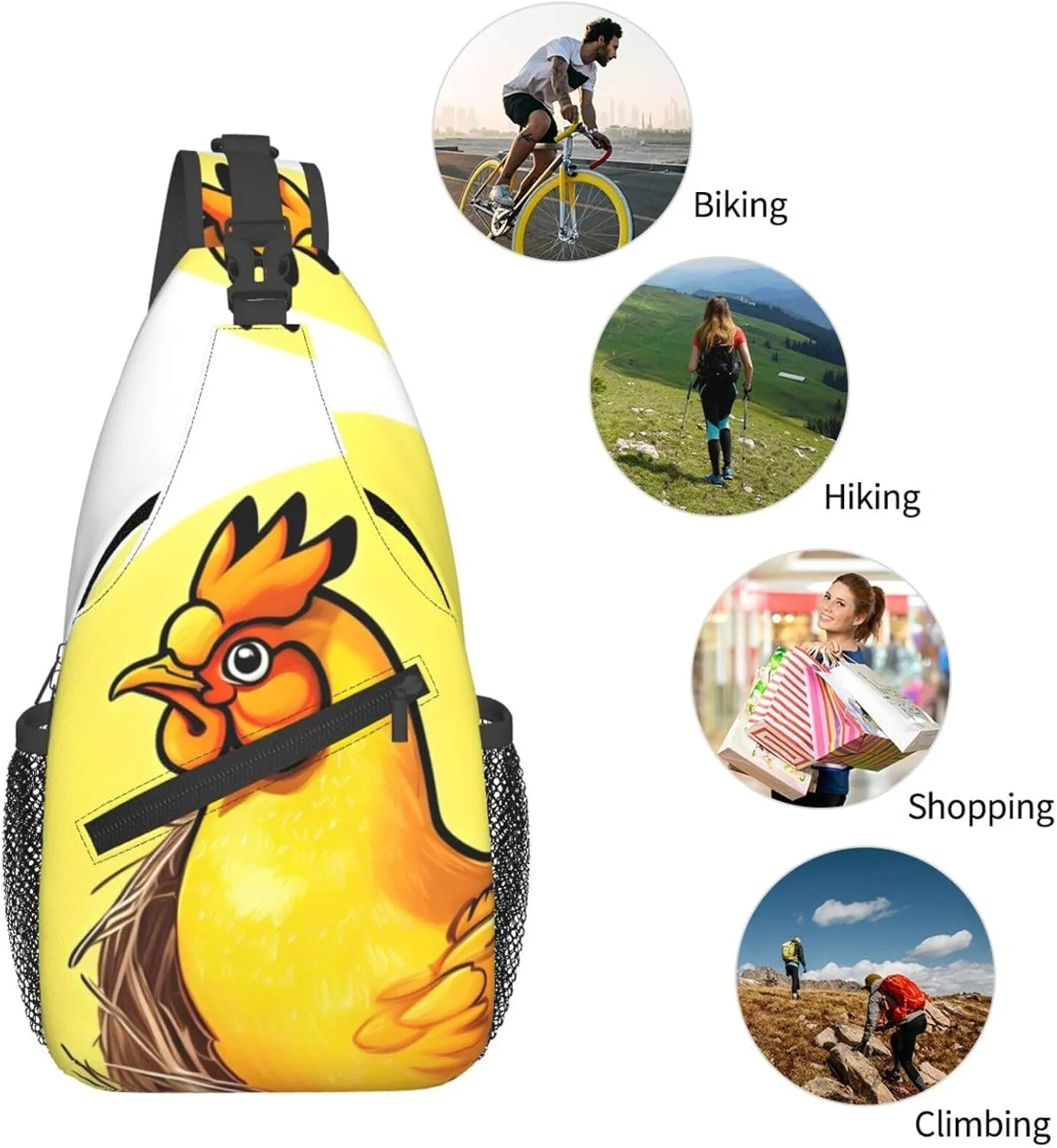 Bird's Nest Golden Chicken Print Men's Cross Chest Bag Diagonally, Cute Crossbody Shoulder Backpack, 7.5" L x 3.5" W x 15.3" H